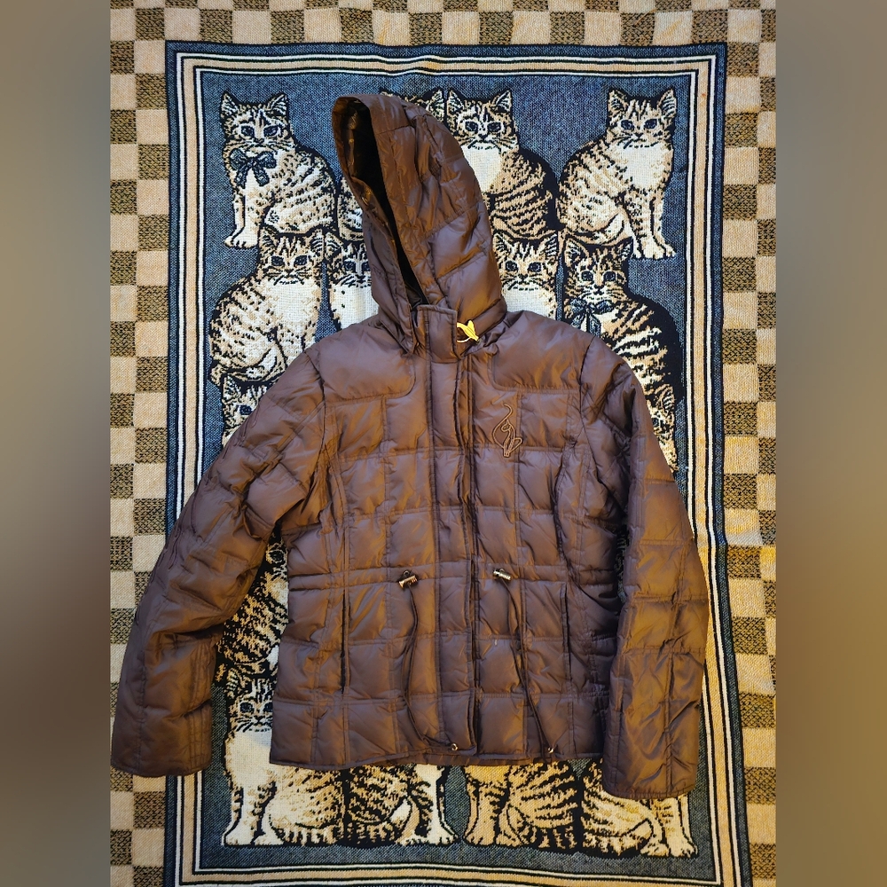 Baby Phat puffer down jacket nylon deep brown hooded puma emblem  🤎i1